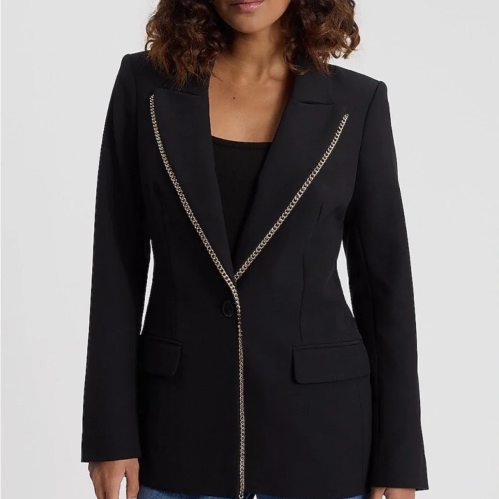 NWT Express Black Blazer with Gold Chain Trim Detail - Picture 1 of 9